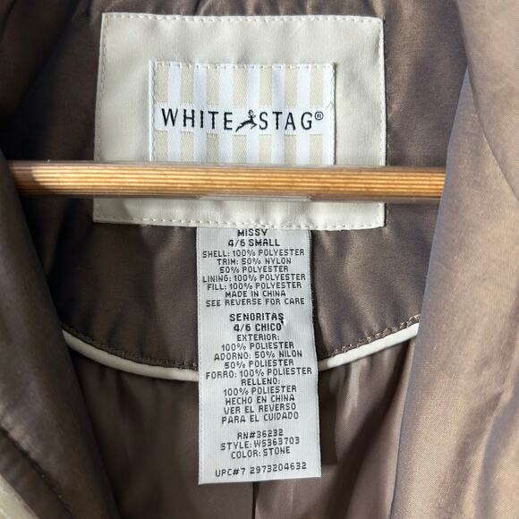 White Stag Puffer Jacket Women’s Small Cream Chore Coat Barn Farm Neutral Pocket - Picture 4 of 5